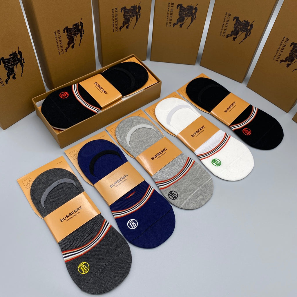 Burberry Visible Colour, Cuff And Emblem Details No-Show Socks - 5-Pair Set