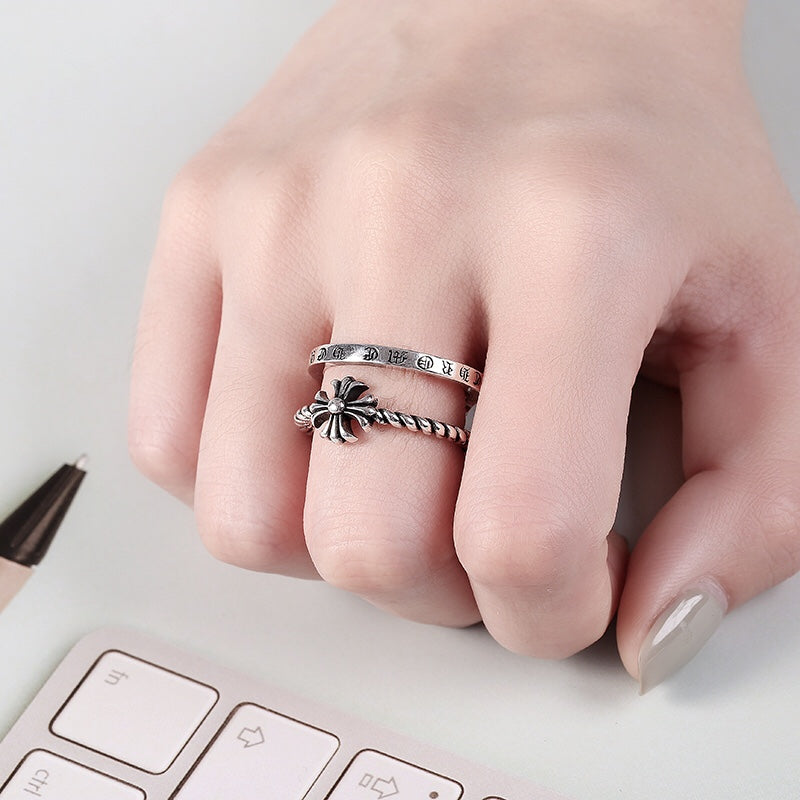 Cross Statement Ring in Antique Silver-Tone – Design 01 front product view