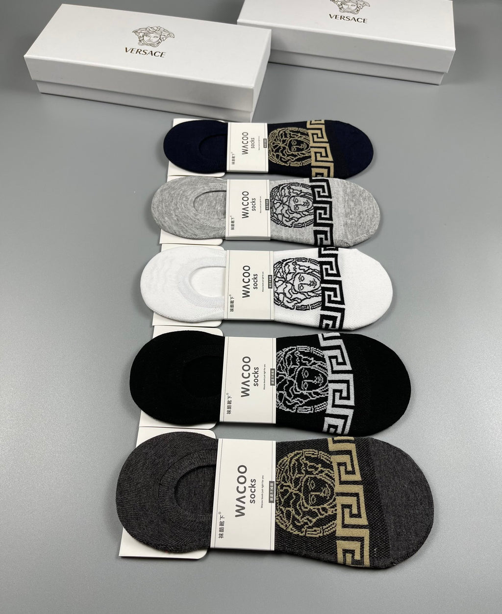 Versace Greek-Key Details No-Show Socks - 5-Pair Set