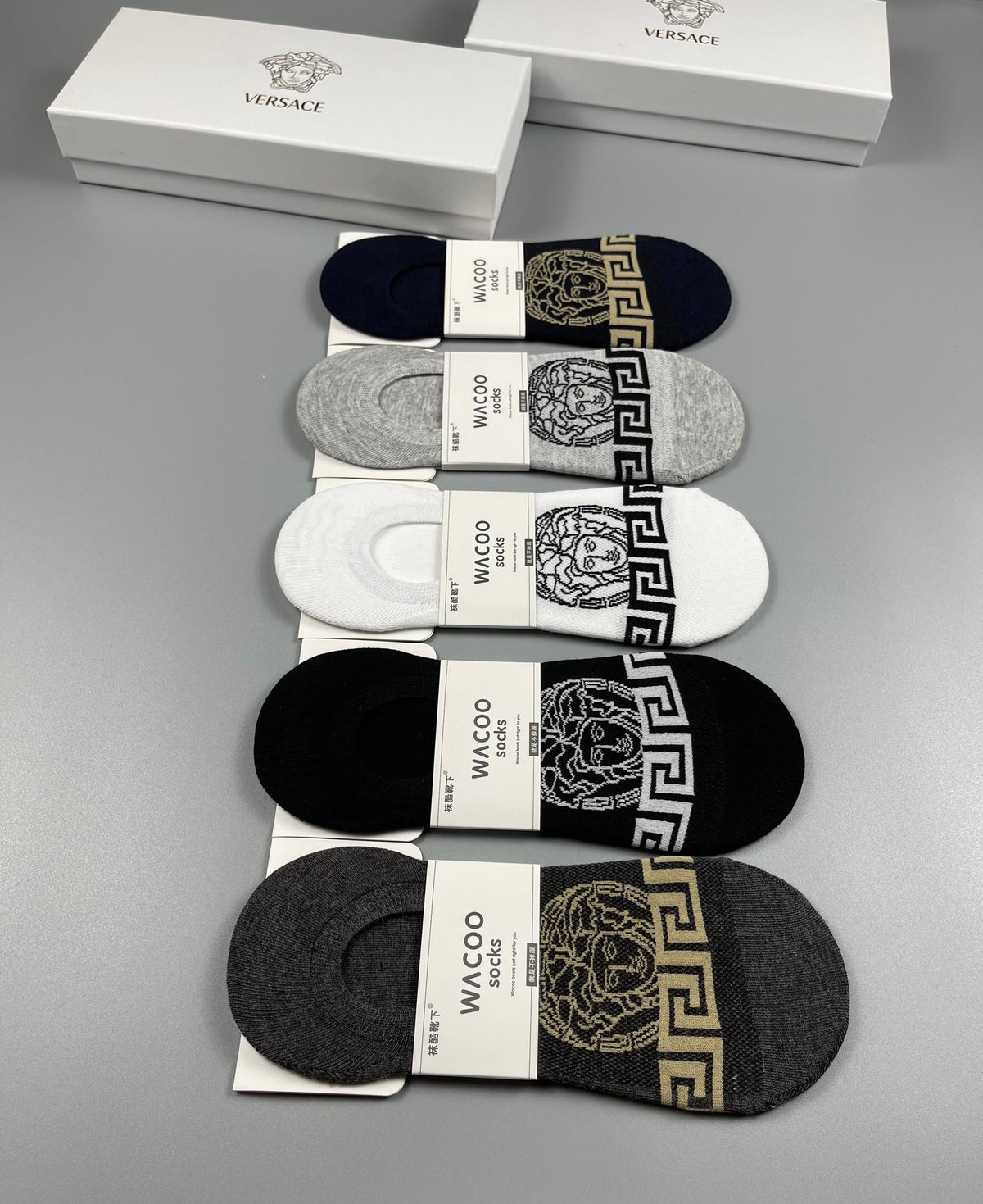 Versace Greek-Key Details No-Show Socks - 5-Pair Set