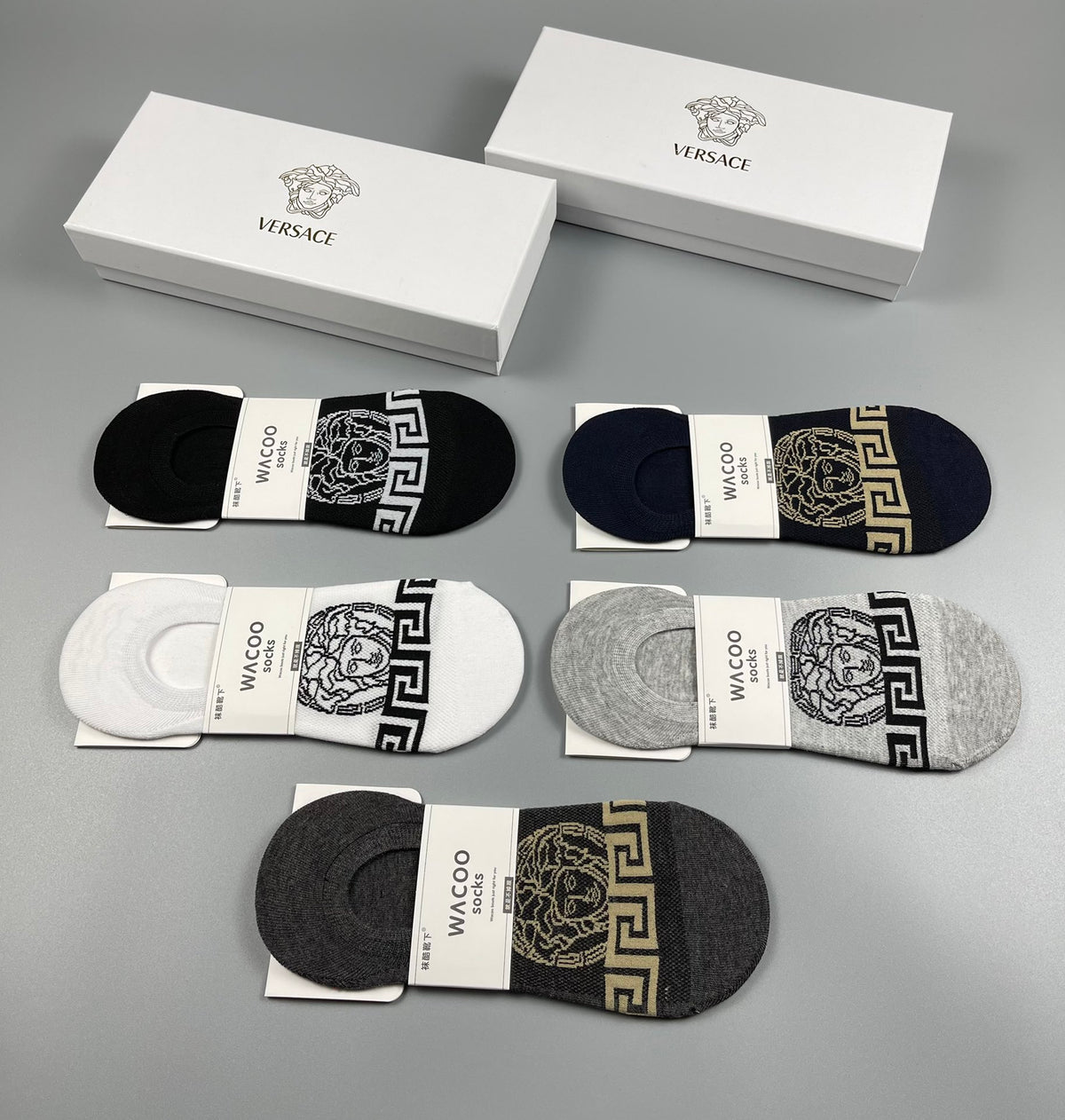 Versace Cotton No-Show Socks - 5-Pair Set