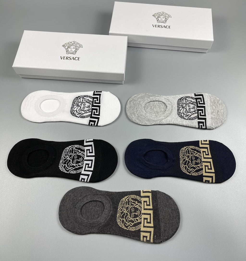 Versace Greek-Key And Medallion Details No-Show Socks - 5-Pair Set