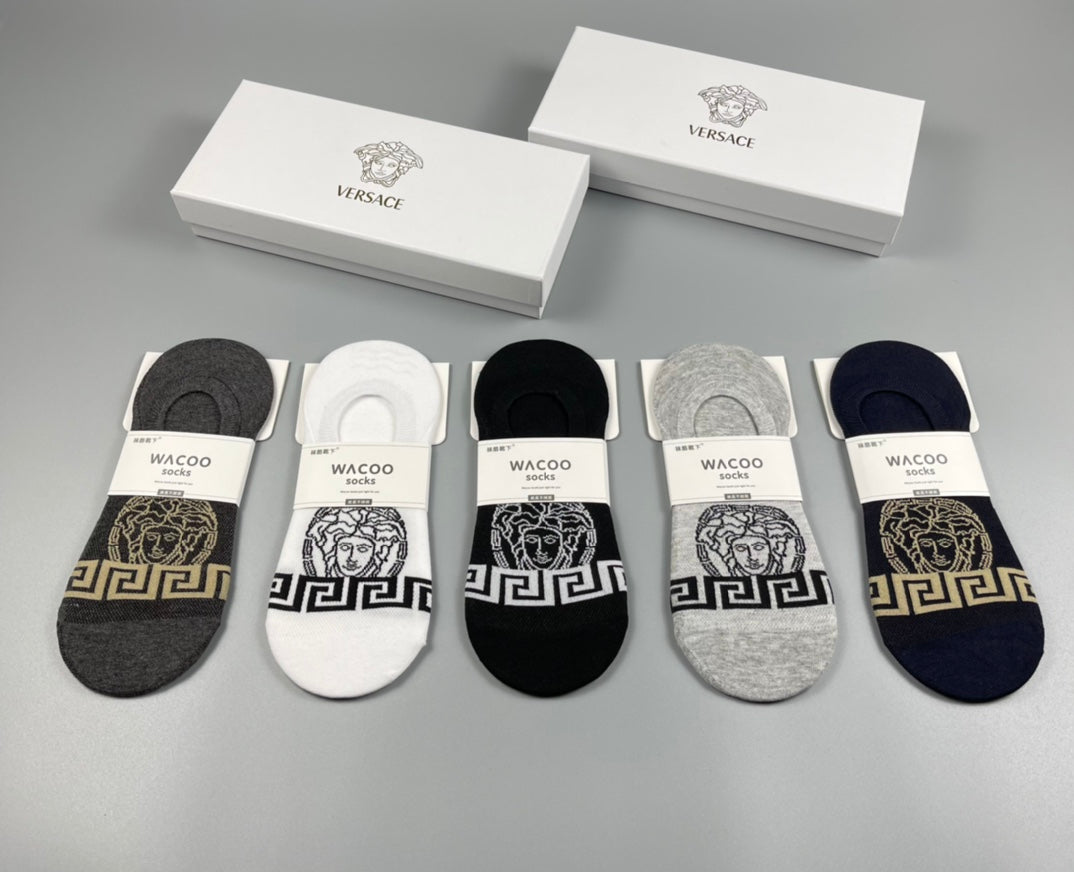 Versace Cotton No-Show Socks - 5-Pair Set