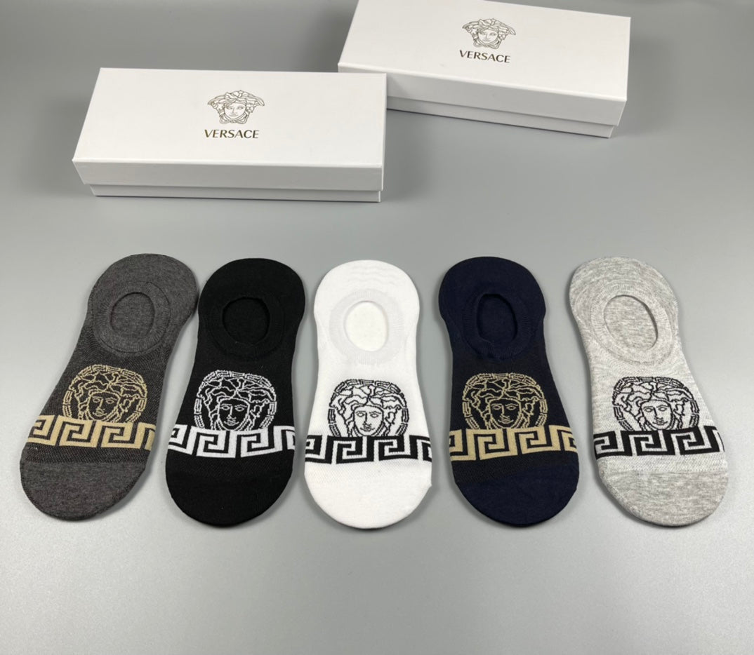 Versace Greek-Key Details No-Show Socks - 5-Pair Set