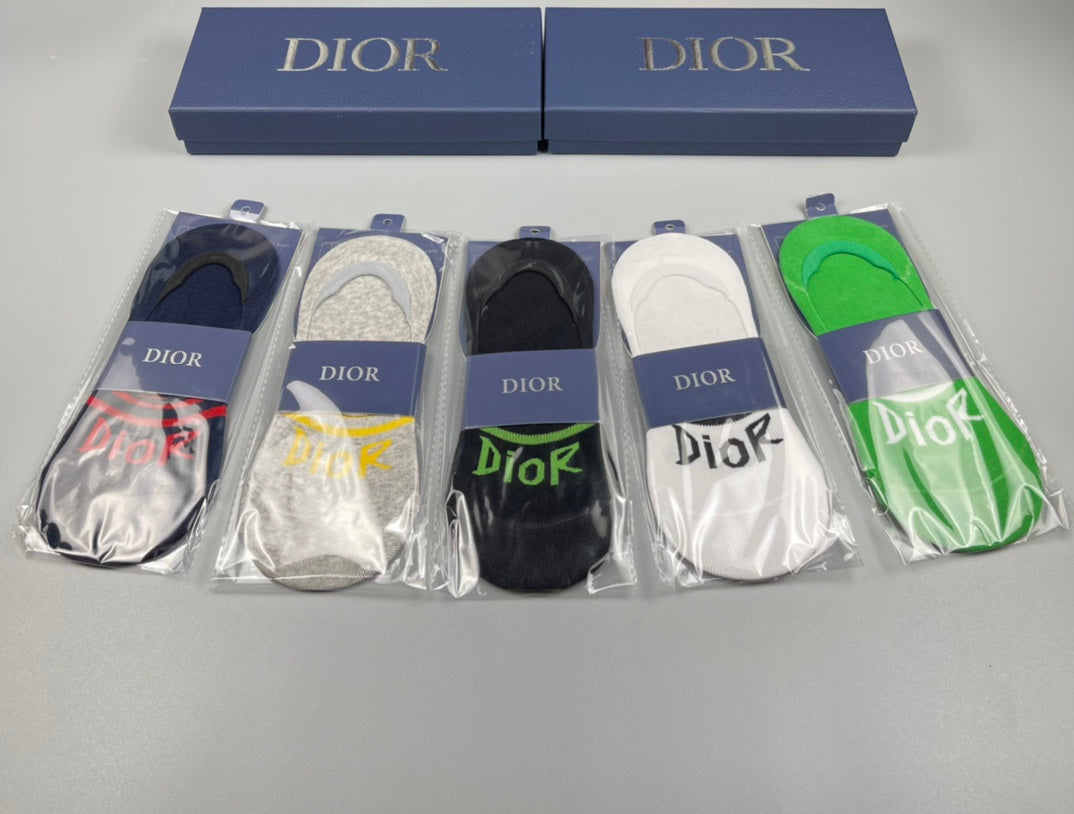 Dior Cotton Visible Cuff, Colour And Emblem Details No-Show Socks - 5-Pair Set