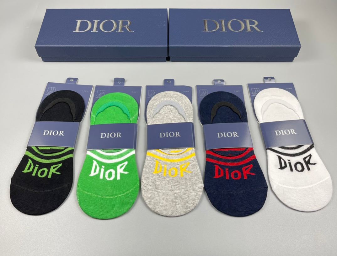 Dior Cotton Visible Cuff, Colour And Emblem Details No-Show Socks - 5-Pair Set