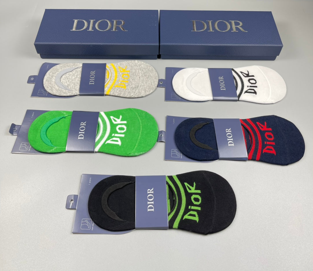 Dior Cotton Visible Cuff, Colour And Emblem Details No-Show Socks - 5-Pair Set
