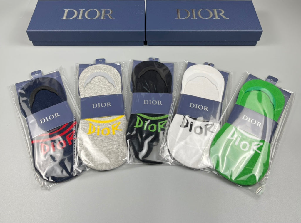 Dior Cotton Visible Cuff, Colour And Emblem Details No-Show Socks - 5-Pair Set