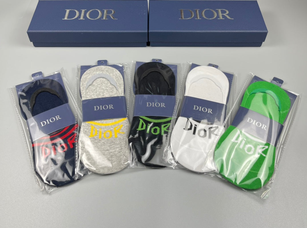 Dior Cotton Visible Cuff, Colour And Emblem Details No-Show Socks - 5-Pair Set