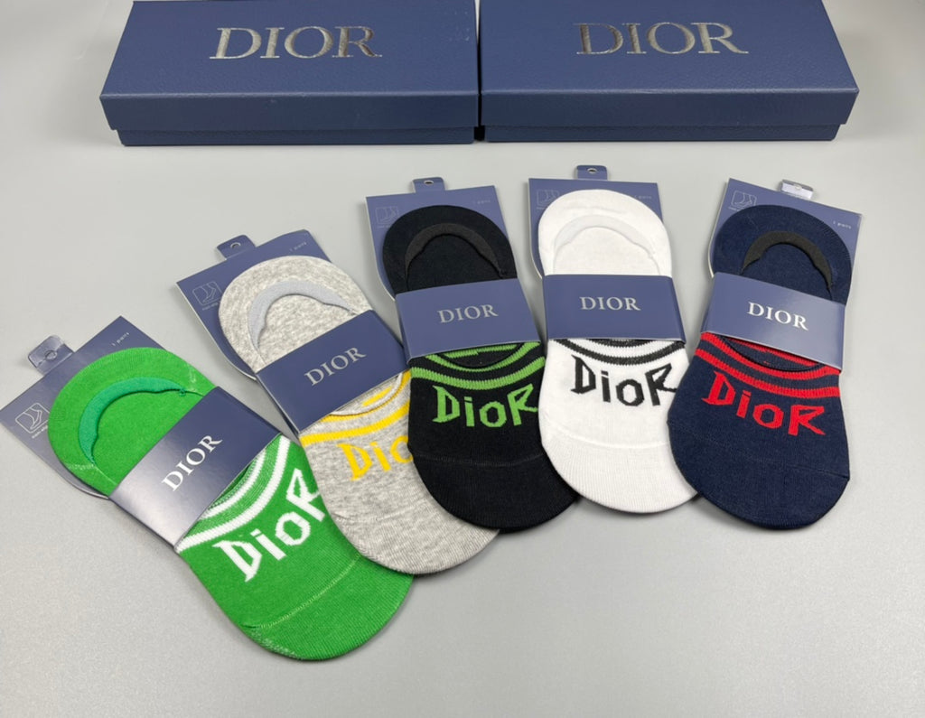 Dior Cotton Visible Cuff, Colour And Emblem Details No-Show Socks - 5-Pair Set