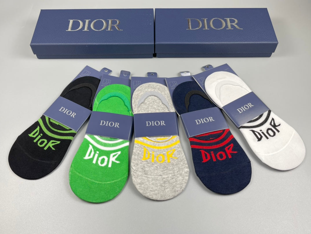 Dior Cotton Visible Cuff, Colour And Emblem Details No-Show Socks - 5-Pair Set