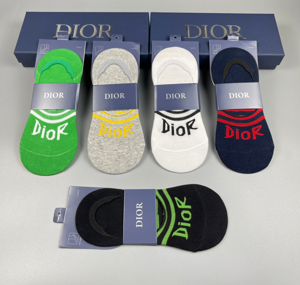 Dior Cotton Visible Cuff, Colour And Emblem Details No-Show Socks - 5-Pair Set