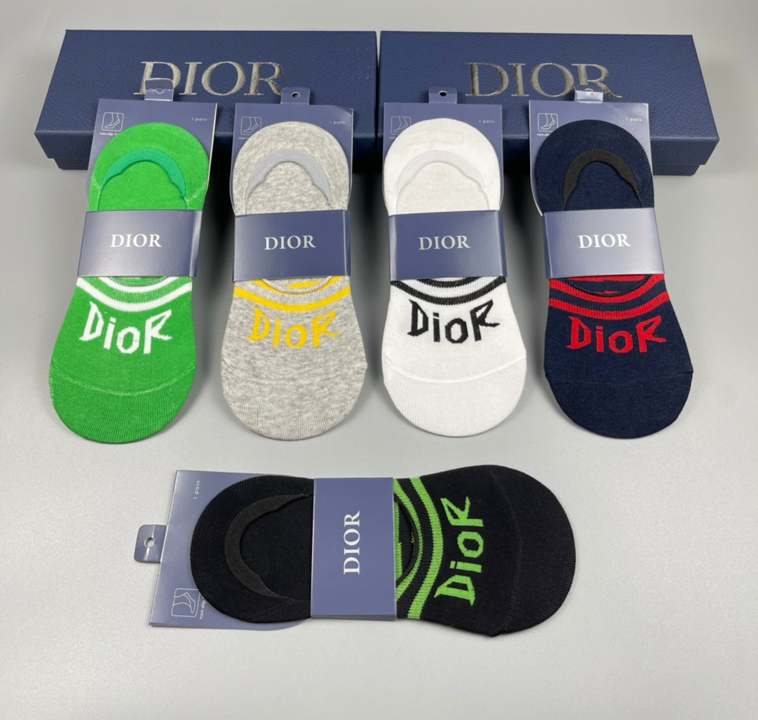 Dior Cotton Visible Cuff, Colour And Emblem Details No-Show Socks - 5-Pair Set