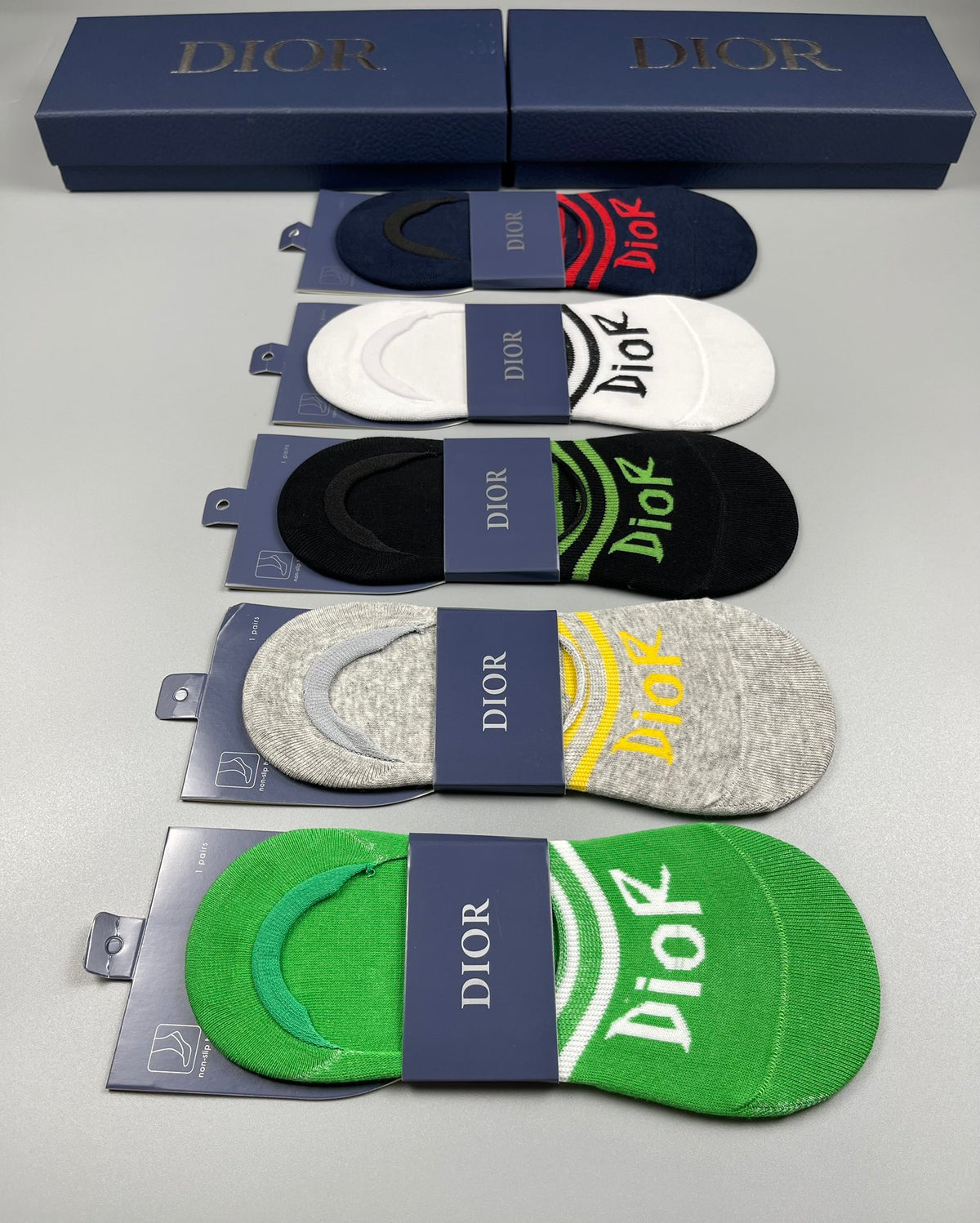 Dior Cotton Visible Cuff, Colour And Emblem Details No-Show Socks - 5-Pair Set