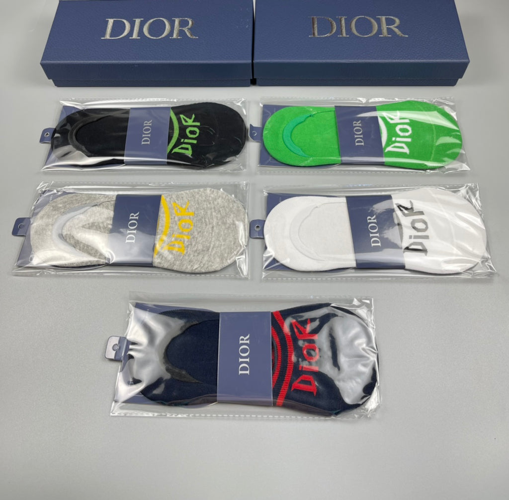 Dior Cotton Visible Cuff, Colour And Emblem Details No-Show Socks - 5-Pair Set