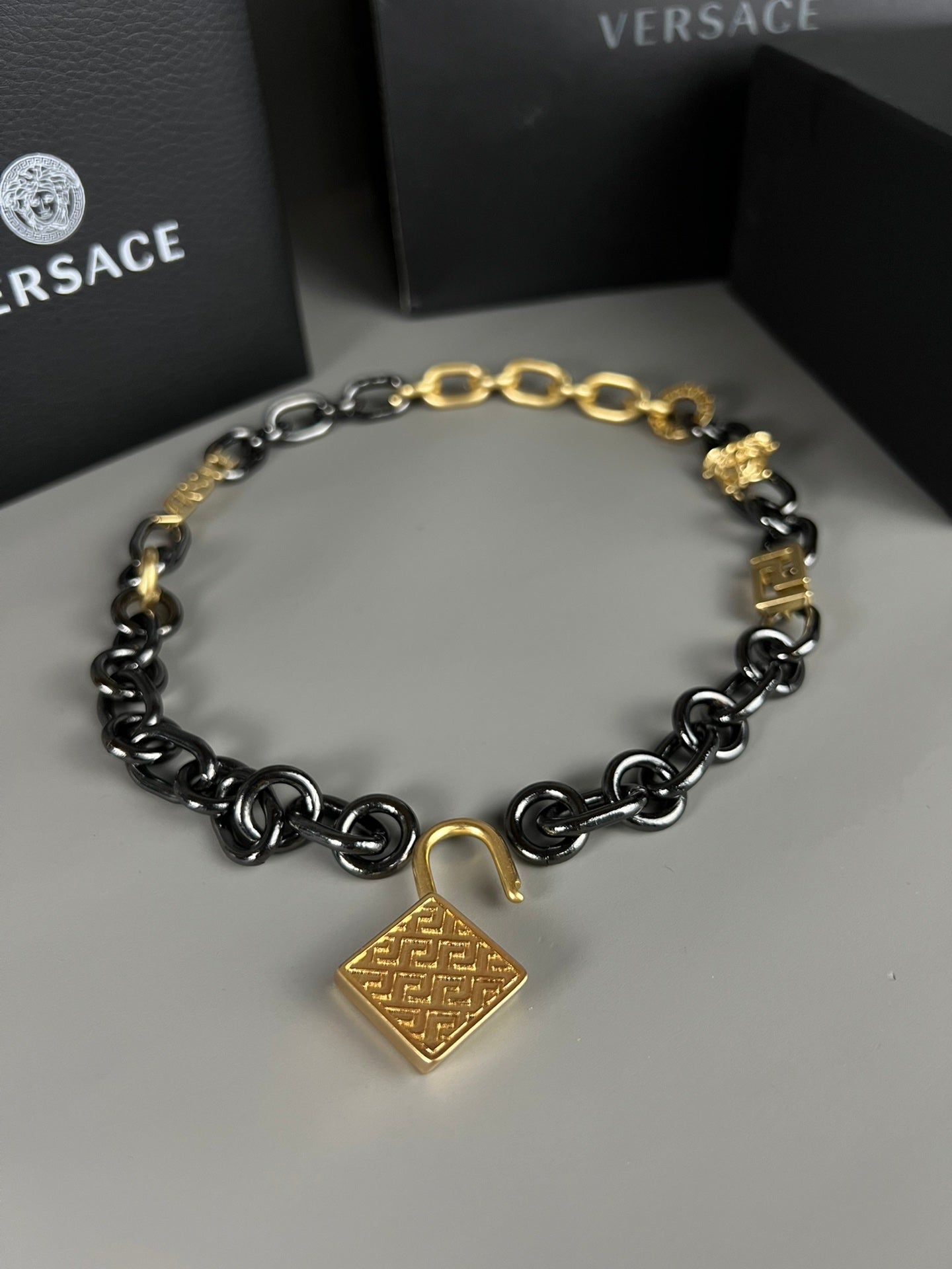 Medusa Head Pendant Necklace in Polished Metal-Tone – Design 02 front product view