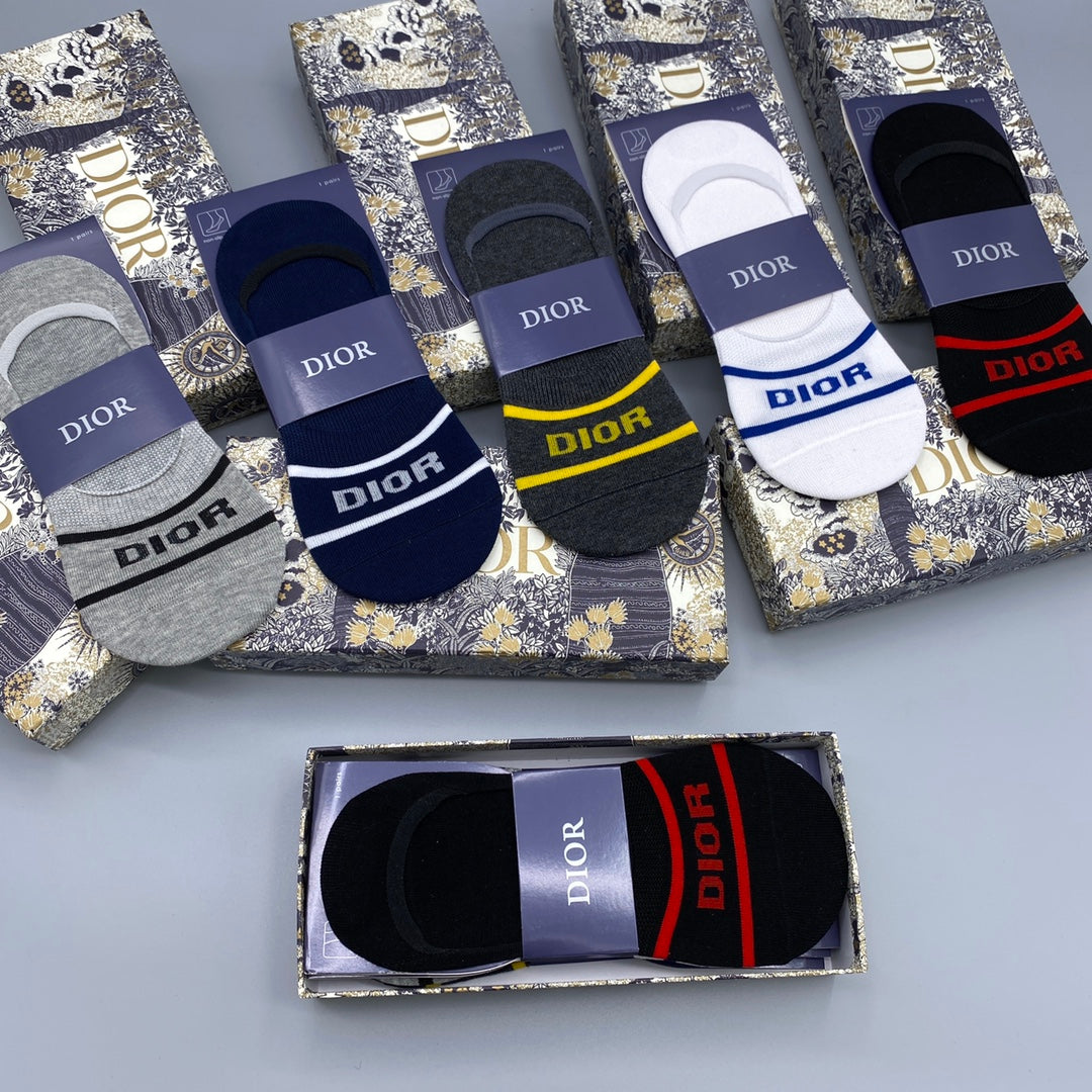 Dior Visible Colour, Cuff And Emblem Details No-Show Socks - 5-Pair Set