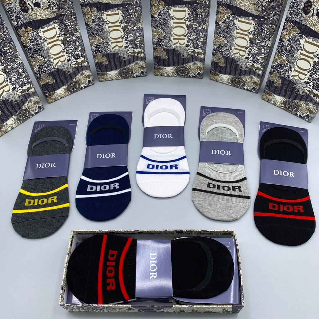 Dior Stripe And Wordmark Details No-Show Socks - 5-Pair Set