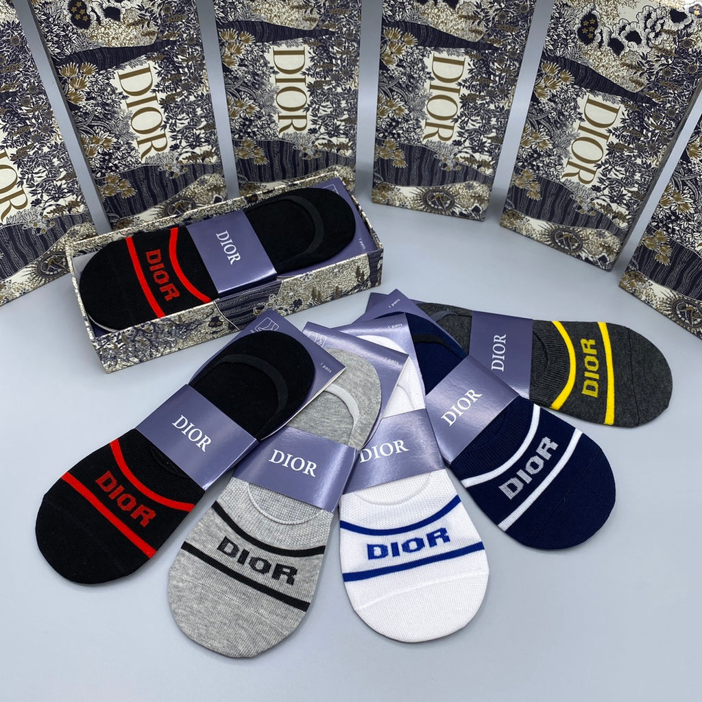 Dior Visible Colour, Cuff And Emblem Details No-Show Socks - 5-Pair Set