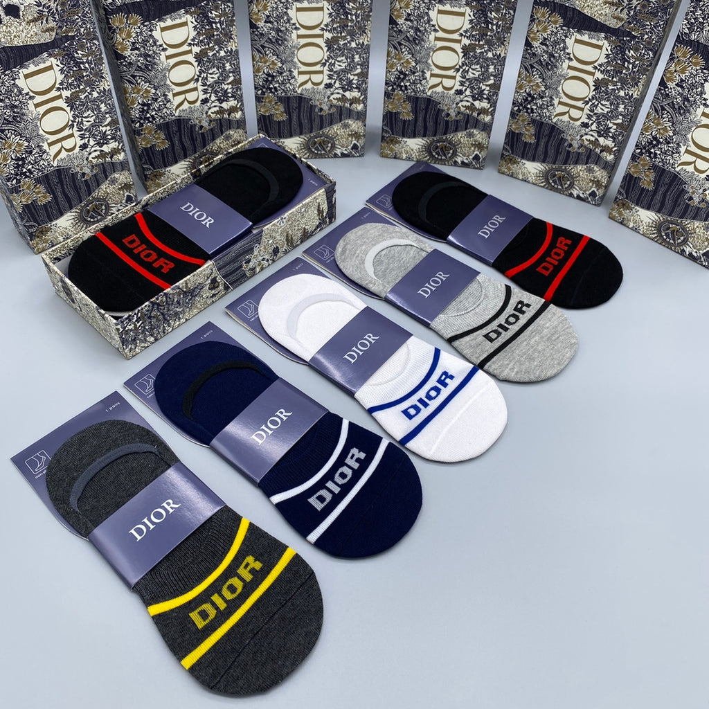 Dior Stripe And Wordmark Details No-Show Socks - 5-Pair Set