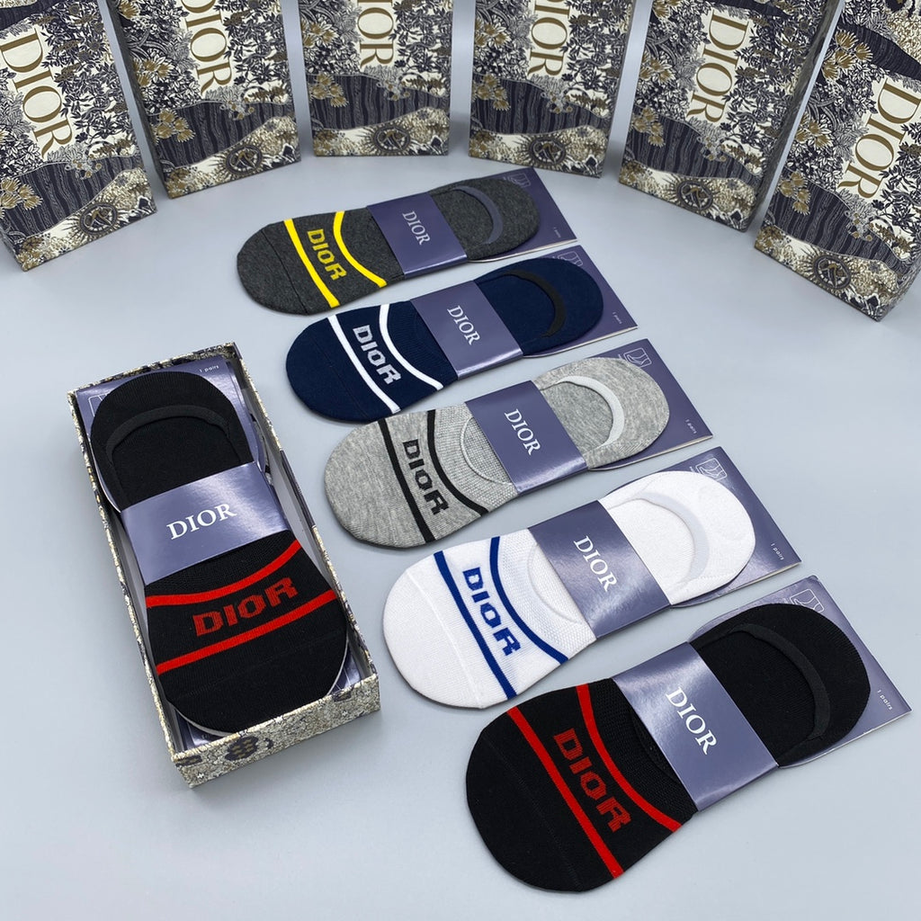 Dior Visible Colour, Cuff And Emblem Details No-Show Socks - 5-Pair Set