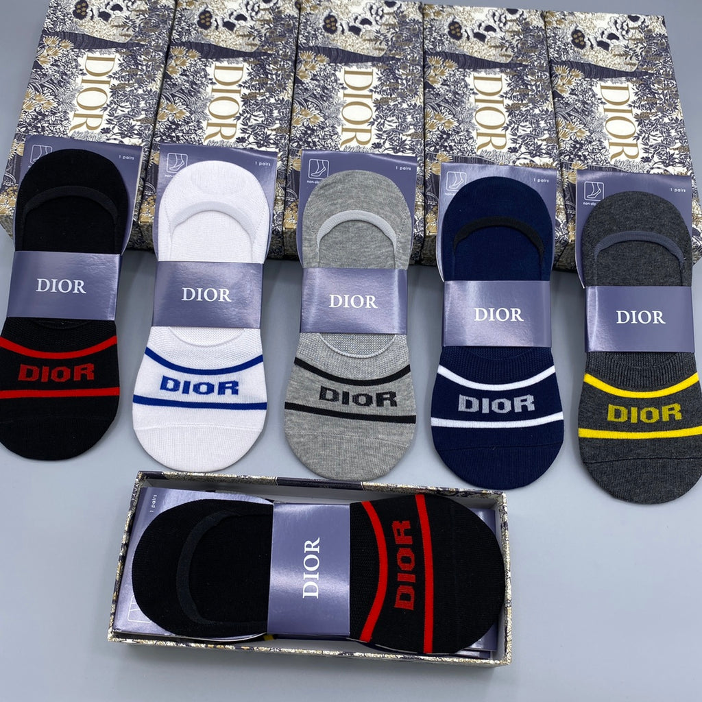 Dior Stripe And Wordmark Details No-Show Socks - 5-Pair Set