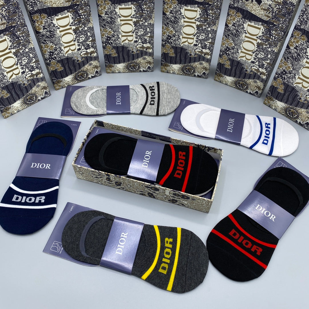 Dior Stripe And Wordmark Details No-Show Socks - 5-Pair Set