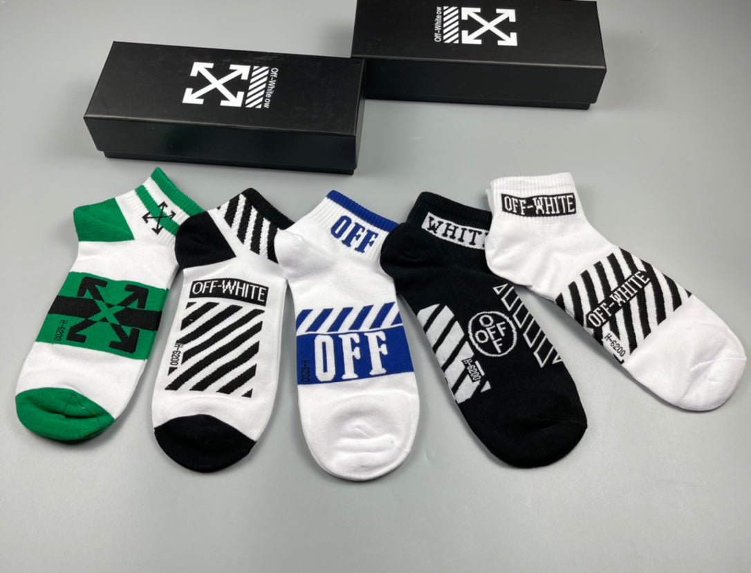 Off-White Diagonal Graphic Details Ankle Socks - 5-Pair Set