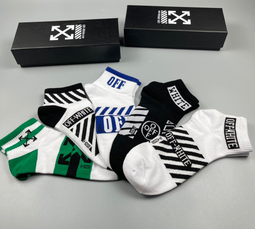 Off-White Graphic Details Ankle Socks - 5-Pair Set