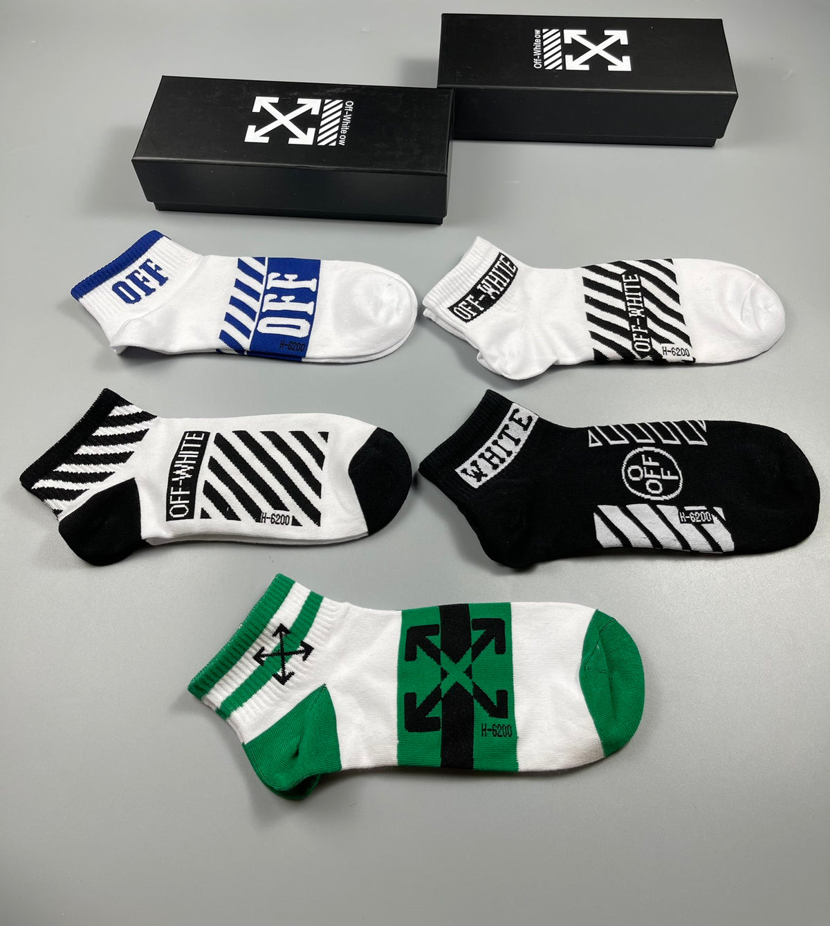 Off-White Diagonal Graphic Details Ankle Socks - 5-Pair Set