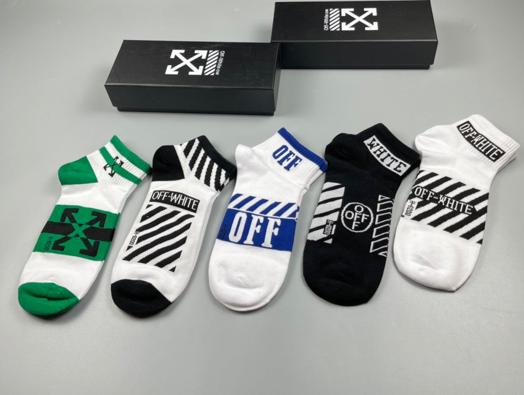 Off-White Diagonal Graphic Details Ankle Socks - 5-Pair Set