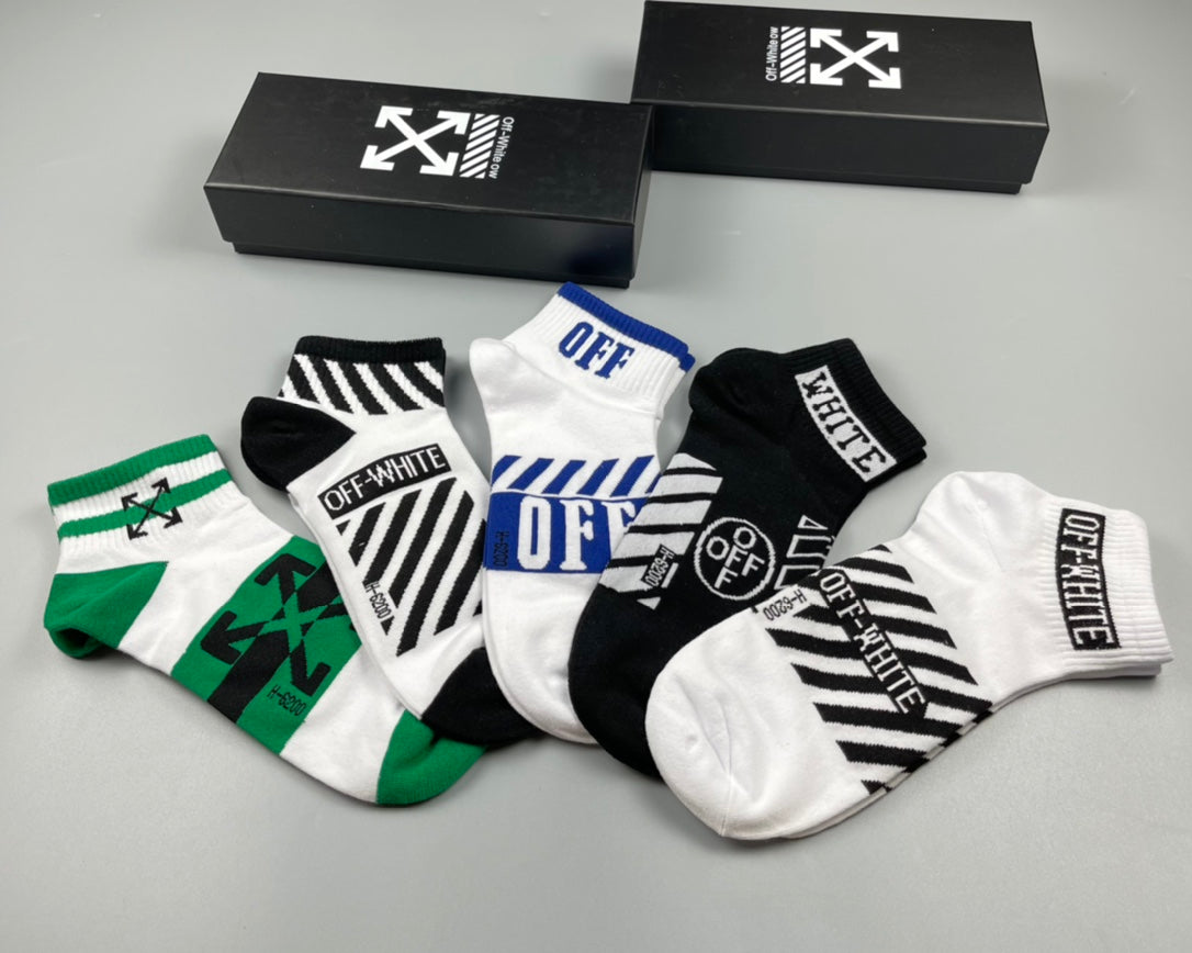 Off-White Graphic Details Ankle Socks - 5-Pair Set