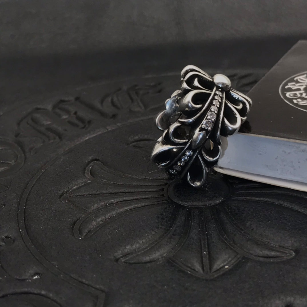 Floral Cross Statement Ring in Antique Silver-Tone side detail