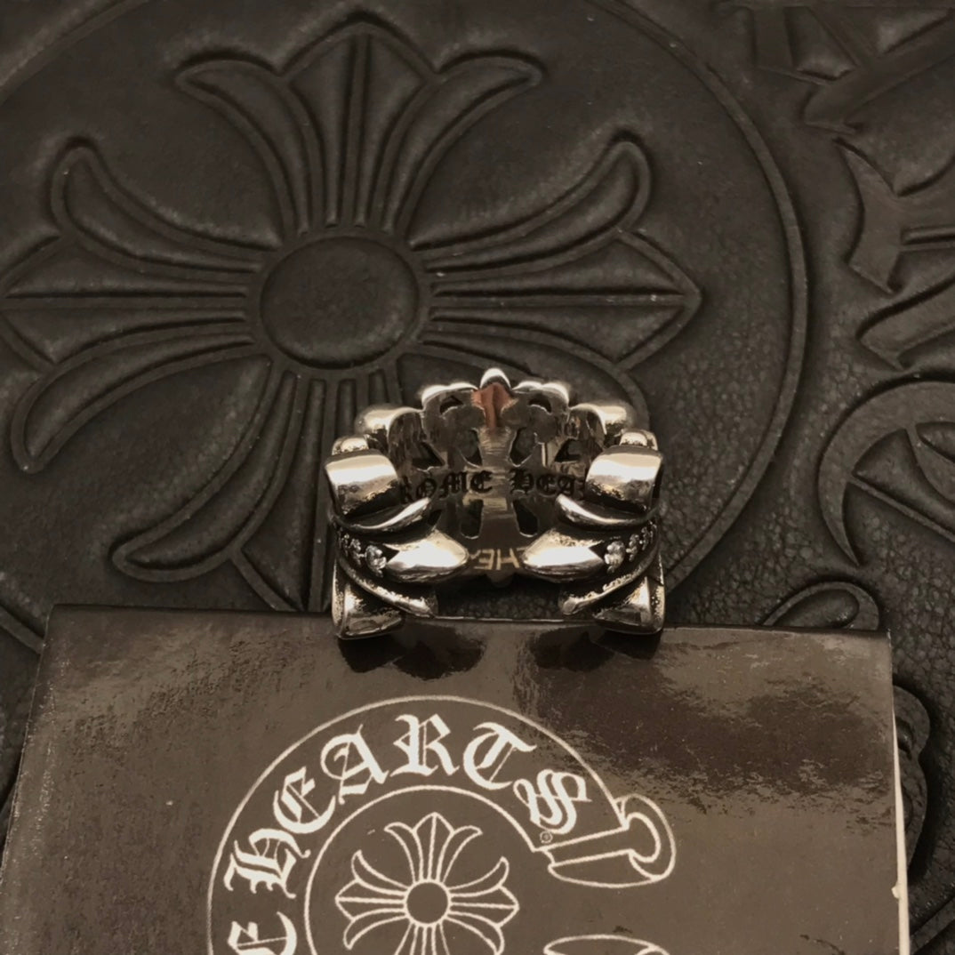 Floral Cross Statement Ring in Antique Silver-Tone close-up detail
