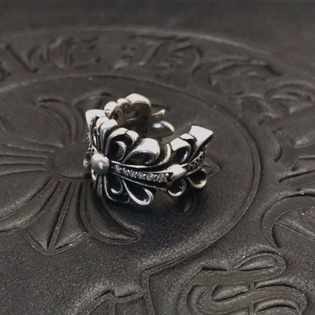 Floral Cross Statement Ring in Antique Silver-Tone detail view
