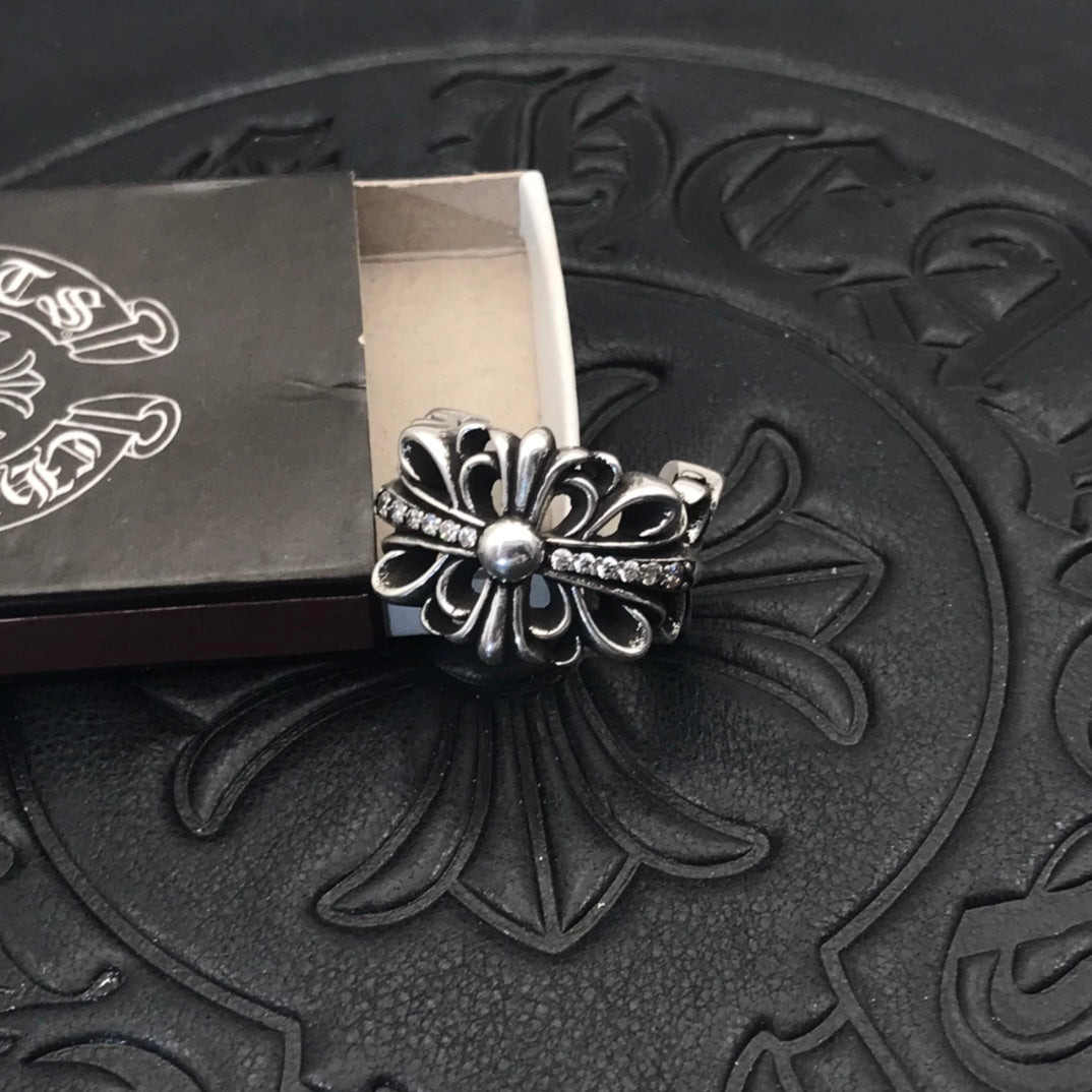 Floral Cross Statement Ring in Antique Silver-Tone front product view