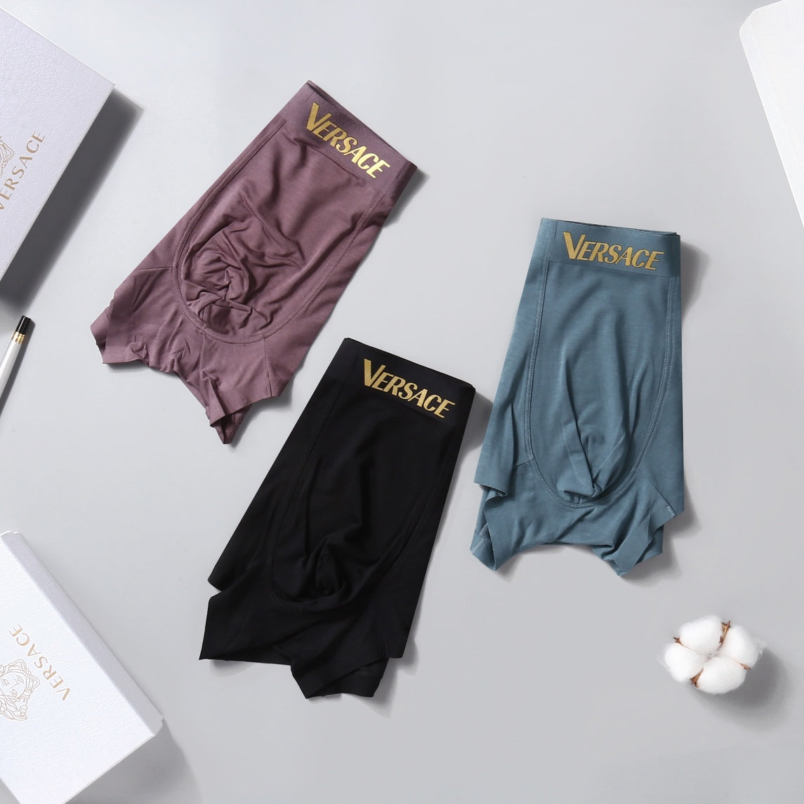 Versace Visible Branded Waistband Or Emblem Details Men's Boxer Briefs - 3-Piece Box