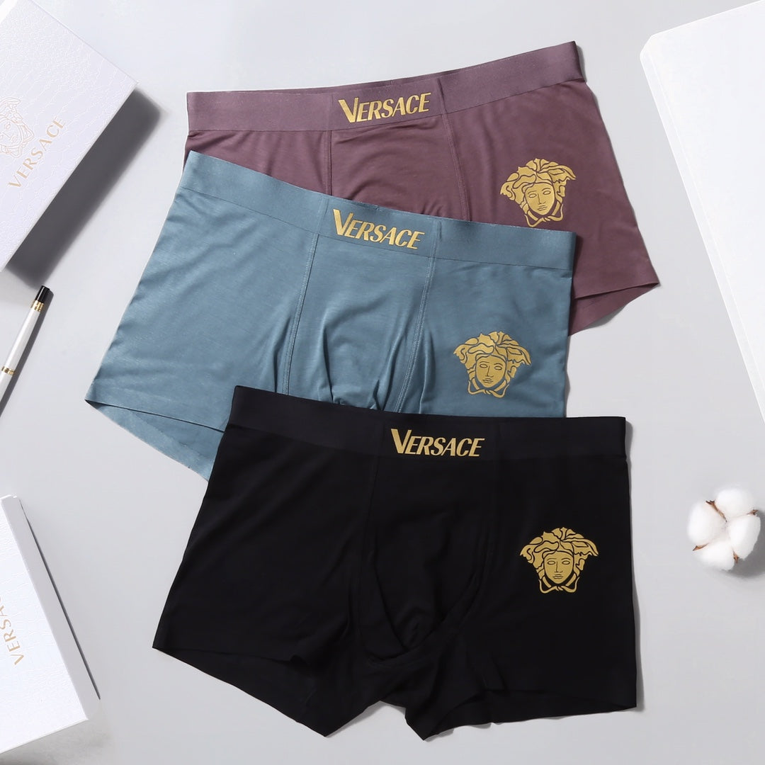 Versace Visible Branded Waistband Or Emblem Details Men's Boxer Briefs - 3-Piece Box