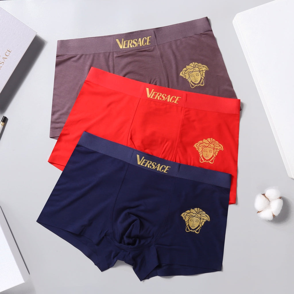 Versace Gold Medallion Details Men's Boxer Briefs - 3-Piece Box