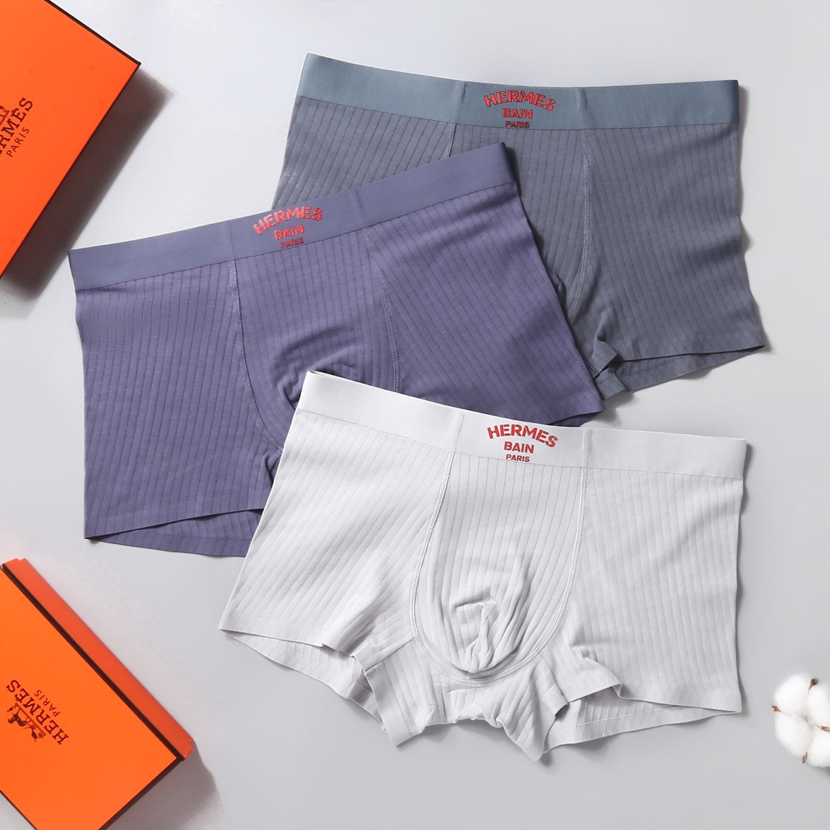 Hermes Cotton Men's Boxer Briefs - 3-Piece Box