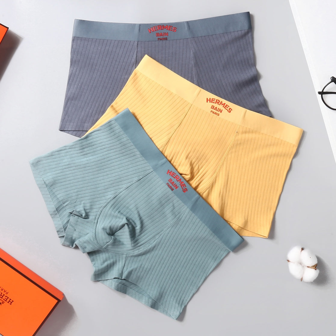 Hermes Cotton Men's Boxer Briefs - 3-Piece Box