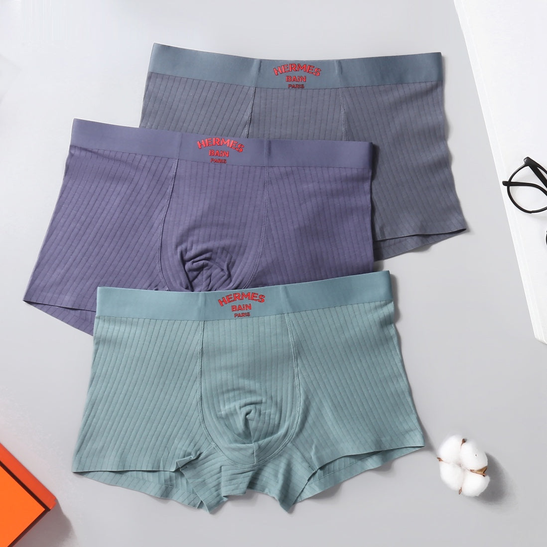Hermes Cotton Men's Boxer Briefs - 3-Piece Box