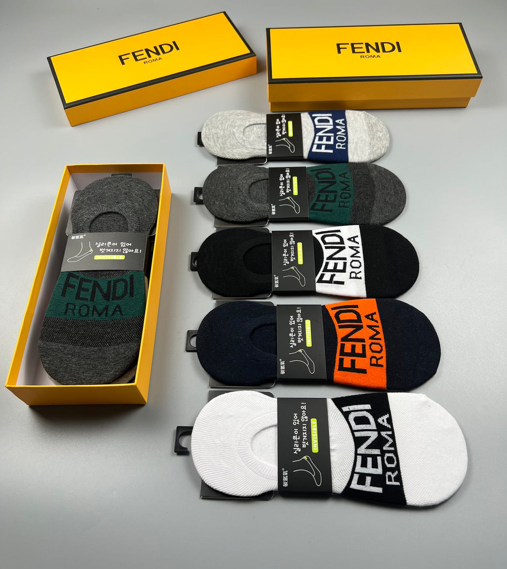 Fendi Bold Wordmarks No-Show Socks - 5-Pair Set