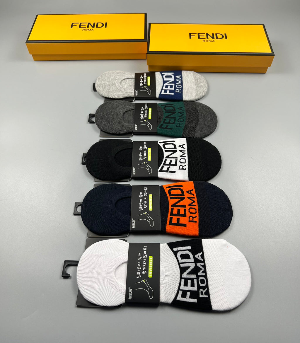 Fendi Bold Wordmarks No-Show Socks - 5-Pair Set