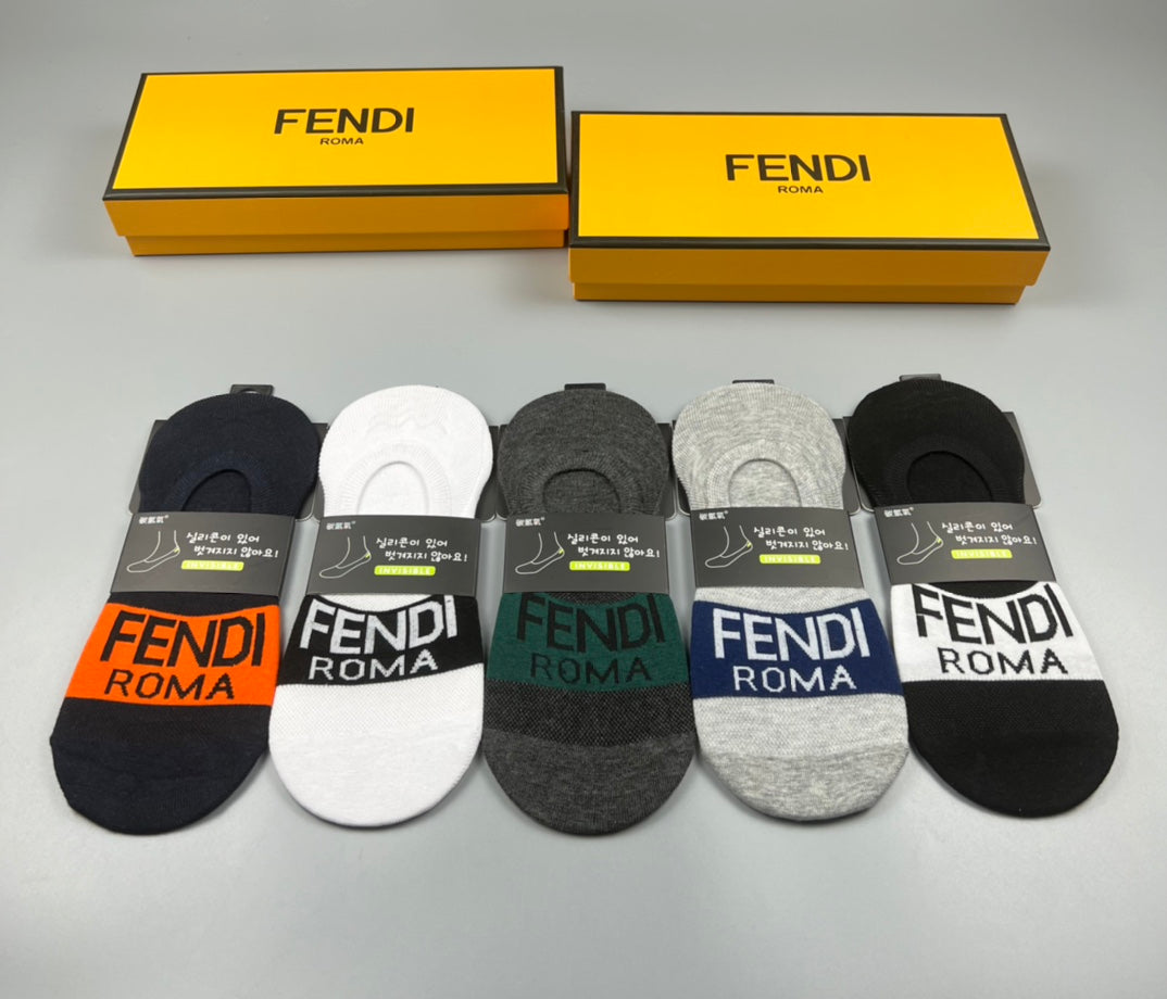 Fendi Bold Wordmarks No-Show Socks - 5-Pair Set