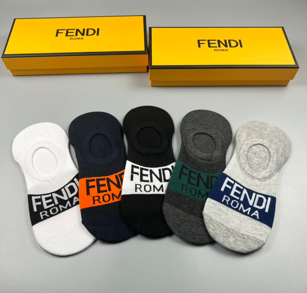 Fendi Bold Wordmarks No-Show Socks - 5-Pair Set