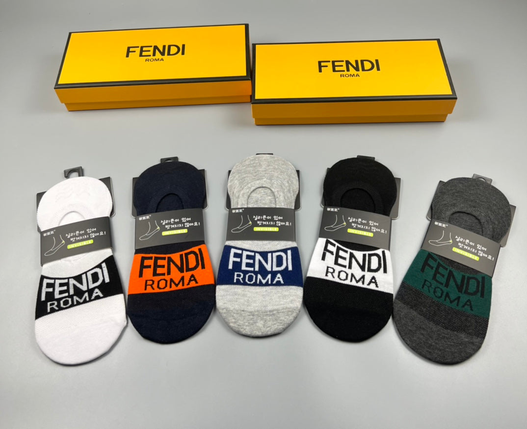 Fendi Bold Wordmarks No-Show Socks - 5-Pair Set