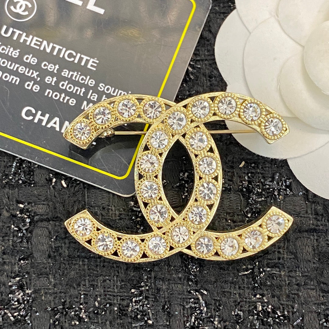 Double-C Emblem Brooch in Gold-Tone – Design 001 styled product view