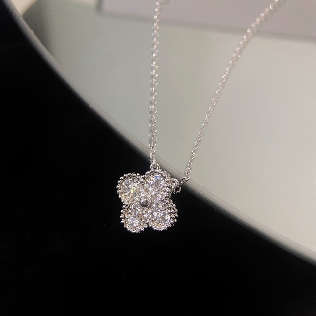 Clover Pendant Necklace in Rose-Gold-Tone – Crystal Detail side detail
