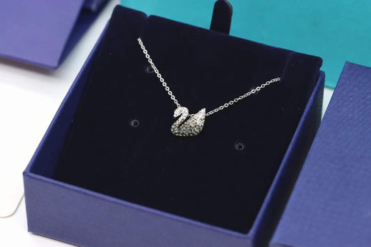 Swan Pendant Necklace in Gold-Tone – Black Detail main product view